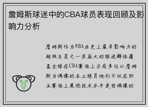 詹姆斯球迷中的CBA球员表现回顾及影响力分析